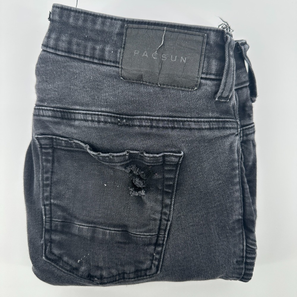 Pacsun Jeans Mens 30x30 Black Denim Stacked Skinny Distressed Active Stretch
